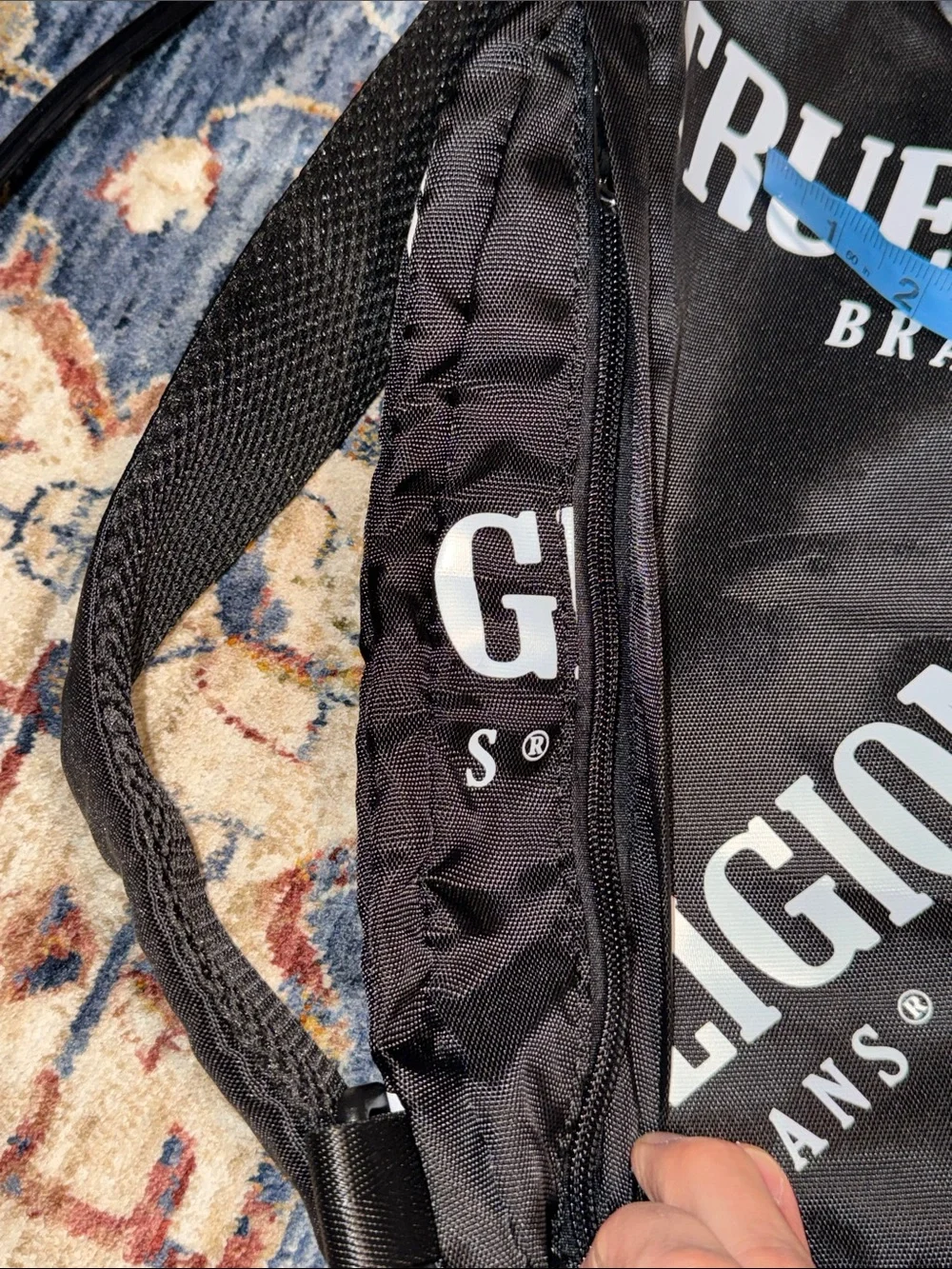 True Religion Black and White Logo Sling Crossbody Zippered Bag
